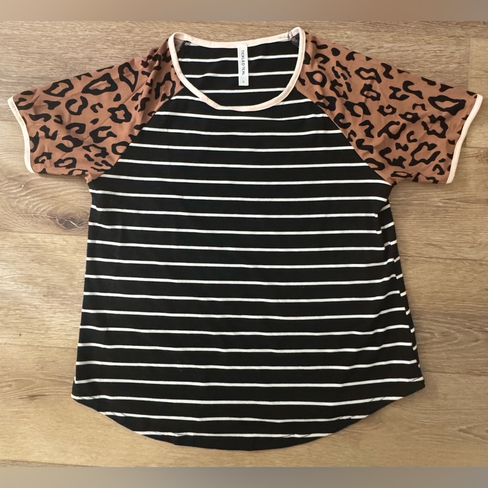 Tickled Teal Black and White Striped Tee